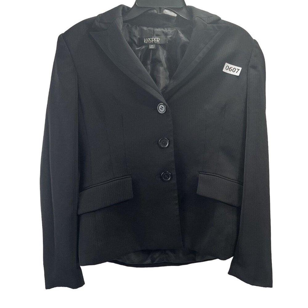 Kasper Jacket Womens Size 8 Black Pinstriped Pocketless Blazer